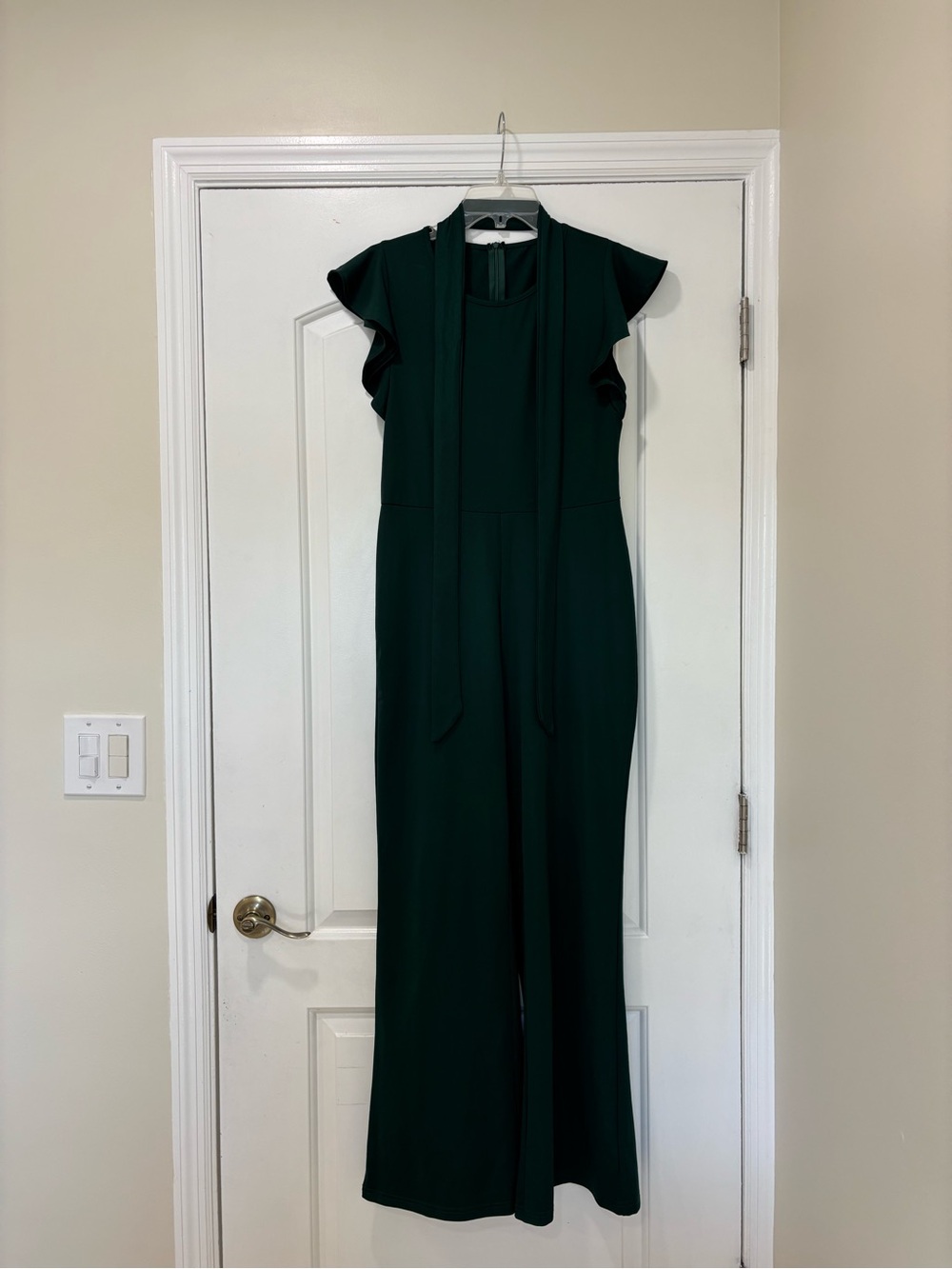 Amazon Dark Green Ruffle Sleeve Jumpsuit with Neck Ties